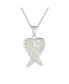 ფოტო #1 პროდუქტის Romantic Love Gemstone Created White Opal Inlay Spiritual Guardian Angel Wings Feather Necklace Pendant For Women Girlfriend .925 Sterling Silver