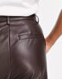 New Look Petite faux leather wide leg trousers in brown Коричневый, 44 - фото #4