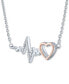 Фото #3 товара Macy's diamond Accent Heartbeat Heart Pendant Necklace in Sterling Silver & 14k Rose Gold-Plate, 16" + 2" extender