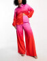 Фото #1 товара Flounce London Plus pleated wide leg satin trousers in pink and red ombre