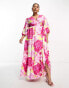 Фото #4 товара Something New Curve wrap maxi dress in neon rose print