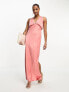 Фото #4 товара ASOS DESIGN Petite satin plunge slouchy maxi dress in rose pink