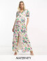 Фото #1 товара Hope & Ivy Maternity puff sleeve satin maxi dress in cream floral