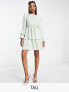 Flounce London Tall satin tiered mini dress in sage