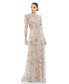 Фото #1 товара Women's Floral Embroidered Illusion Long Sleeve Evening Gown