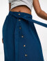 ASOS DESIGN button through midi skirt with tie waist in navy