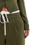 Extro & Vert Petite drawstring tailored trousers in khaki stripe co-ord