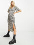 Фото #1 товара New Look side split midi dress in brown zebra print