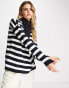 Gianni Feraud striped colourblock high neck jumper in navy