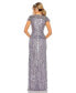 Women's V Neck Cap Sleeve Embellished Gown