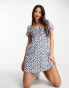 Glamorous milkmaid mini tea dress in blue daisy Blaue Gänseblümchen, 32 - фото #4