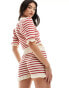 Фото #4 товара ASOS DESIGN stripe knitted frill short co-ord in red