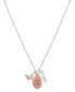 14K Rose Gold Plated Heart and Butterfly, Cubic Zirconia Butterfly and Silver Plated Sister Pendant Necklace