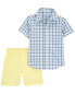 Фото #4 товара Toddler 2-Piece Plaid Button-Down Shirt & Short Set 2T