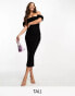 Фото #2 товара Vesper Tall bardot frill sleeve midi dress in black