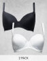 ASOS DESIGN 2 pack microfibre moulded t-shirt bra in black & white