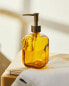 Mustard yellow glass bathroom soap dispenser