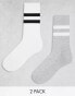 ASOS DESIGN 2 pack sock with stripes in white and grey Разноцветный, EU 43-48 - фото #1