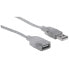Фото #4 товара Manhattan USB-A to USB-A Extension Cable - 1.8m - Male to Female - 480 Mbps (USB 2.0) - Hi-Speed USB - Translucent Silver - Lifetime Warranty - Polybag - 1.8 m - USB A - USB A - USB 2.0 - Male/Female - Silver