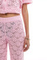 The Frolic hibiscus crochet wide leg beach trouser co-ord in bubblegum pink