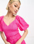 Фото #4 товара & Other Stories linen puff sleeve belted midaxi dress in pink