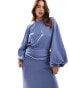 Фото #2 товара ASOS DESIGN high neck batwing ruched waist satin maxi dress in slate blue