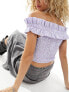 Фото #3 товара Glamorous off shoulder shirred crop top in purple stripe co-ord