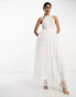 Vila Bridal halterneck tulle midi dress with tiered skirt in white