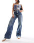 Фото #2 товара Free People tinsley slouchy straight leg jeans in hazey blue