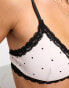 Фото #4 товара Monki mix and match triangle bra with lace trim and removeable padding in pink and black dolka dot