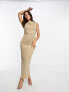 Фото #7 товара ASOS DESIGN slash neck ponte midi dress with ruched side detail in camel