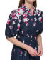 Women's Cotton Puff-Sleeve Floral Midi Dress