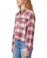 Фото #3 товара Women's Cotton Raw Edge Plaid Cropped Button Down Top