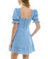 Фото #2 товара Juniors' Puff-Sleeve Lace-Trim Mini Dress