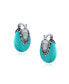 ფოტო #2 პროდუქტის Tribal Blue Stabilized Synthetic Turquoise Oval Half Crescent Hoop Earrings For Women Oxidized Milgrain Caviar Bead 925 Sterling Silver