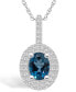 London Blue Topaz (1-5/8 Ct. T.W.) and Diamond (1/2 Ct. T.W.) Halo Pendant Necklace in 14K White Gold