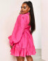 ASOS LUXE Curve pussybow cupped mini dress with blouson sleeve in pink US 14 - фото #4