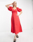 Фото #8 товара & Other Stories woven puff sleeve midi dress in red