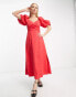 & Other Stories woven puff sleeve midi dress in red