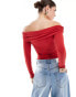 & Other Stories off shoulder long sleeve top with front corsage in red