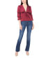 Women's Long Bubble Sleeve V-Neck Tie Blouse