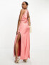 Фото #2 товара ASOS DESIGN Petite satin plunge slouchy maxi dress in rose pink