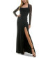 Juniors' Square-Neck Side-Slit Glitter Gown