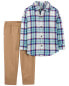 Фото #2 товара Toddler 2-Piece Plaid Button-Front Shirt & Canvas Pant Set 3T