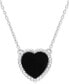 Фото #1 товара Macy's black Agate (5 ct. t.w.) Heart Bead Frame 17" Pendant Necklace in Sterling Silver