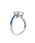 ფოტო #2 პროდუქტის Classic 3CT AAA CZ Square Princess Cut Engagement Ring For Women Cubic Zirconia Simulated Sapphire Blue Channel Set Baguette Band Sterling Silver