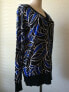 Michael Kors Women's V Neck Printed Long Sleeve Sweater Blue Black S