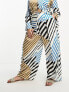 River Island Plus satin mixed stripe print wide leg trouser co-ord in blue