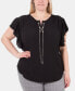 Plus Size Lace-Up Flutter-Sleeve Top