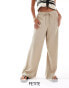 Фото #1 товара Vila Petite weighted plisse satin feel wide leg trousers in beige